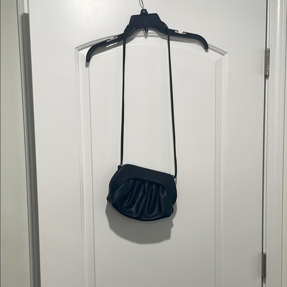 Black Crossbody Bag with Ruched Design and Textured Finish